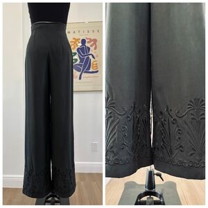 Chic Black Embroidered Wide Leg Women's Pants